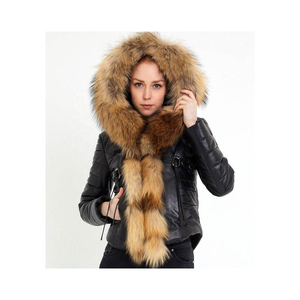 Chaqueta de Motociclista de Cuero Negra para Mujer con Capucha de Piel de Zorro, Cierre de Cremallera, Abrigo de Invierno Unisex - Product Image 1
