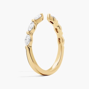 Anillo Abierto de Oro Amarillo de 14K con Diamante Cultivado en Laboratorio con Corte Marquesa, Media Alianza de Boda para Mujer - Product Image 2