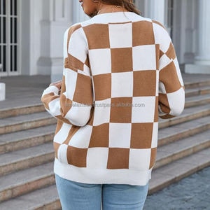 New Custom Design Women's Casual Autumn Winter Cardigan Loose Retro Debutante Style Solid Wool/Acrylic Covered Button Patch - Product Image 5