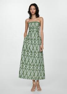 Robe brodée sans bretelles vert Pista pour femmes Style Latina décontracté avec broderie à la main avec taille naturelle - Product Image 4