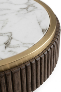 Nara Side <b>Table</b> <b>Solid</b> Mindi <b>Wood</b> with White Stone <b>Top</b> Round Nightstand Luxury End <b>Table</b> for Living Room Bedroom Furniture - Product Image 3