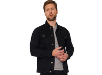 Chaqueta de Mezclilla Negra para Hombre, Cuello Camisero, Cierre de Botones, Corte Regular, Estilo Casual, Disponible Ahora para la Venta