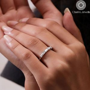Charm <b>Silver</b> & 18K Gold Plated Cushion Cut Moissanite Engagement <b>Eternity</b> Band <b>Ring</b> with Prong Setting for Women's Classic Style - Product Image 6