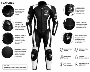 Dumela Custom Genuine Leather Waterproof Windproof Motorbike <b>Suit</b> Full <b>Body</b> Protection Black <b>White</b> Breathable Unisex Auto Racing - Product Image 5