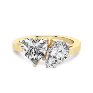 Anillo de Oro Sólido de 18k con Corte Clásico, Modelo d Meg, Dos Piedras en Forma de Pera y Corazón, Anillo Toi et Moi con Diamantes Cultivados en Laboratorio, Calidad VS1, VVS1 - Product Image 3