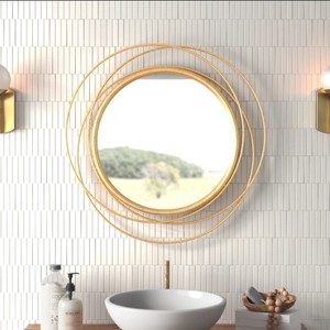 Modern Geometric Ring Wall <b>Mirror</b> – <b>Gold</b> Decorative Round <b>Mirror</b> for Living Room, Bedroom & Home Decor - Product Image 4