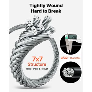 Kit Cavo in Acciaio Inox 304 da 3/32 Pollici, Lunghezza 165 Piedi, Resistenza alla Rottura 450 Libbre, 7 X 7 Fili, Aste in Acciaio Inox - Product Image 3
