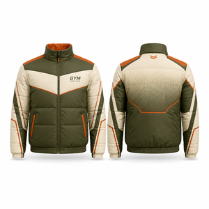 Blouson universitaire d'hiver pour homme Gym Sport Club, écologique, à capuche, avec logo d'équipe brodé, color block, fermeture éclair frontale, col montant - Product Image 1