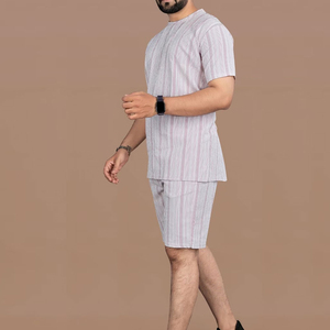 OEM Custom Men Casual Summer Breathable Thermal Plus Size T-Shirt and Shorts <b>Set</b> with Pocket Crewneck Polyester Cotton Material - Product Image 3