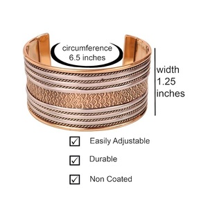 <b>Retro</b> Moroccan Style Two-Tone Copper Magnetic Bracelet Fish Scale Textured Brass Accent Wide Statement Cuff - Product Image 1