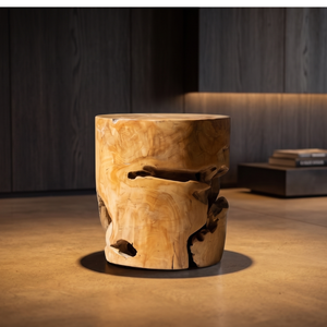 Tabouret cylindrique en racine de teck artisanal ARTERRA Premium - Design rustique/artisanal pour la maison, l'hôtel, l'appartement et les espaces de vie au bureau - Product Image 5