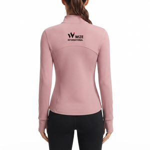 Chaqueta de Yoga WIZE INTERNATIONAL para Mujer, Color Rosa, Cierre Completo, Cuello Alto Simulado, Spandex, Poliéster, Transpirable, Corte Regular, Color Sólido, Logotipo Frontal - Product Image 2