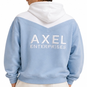 Men Hoodie Light Blue White Color <b>Block</b> Soft Casual Style Front Back Detail Modern Streetwear Look Custom Factory Production - Product Image 4