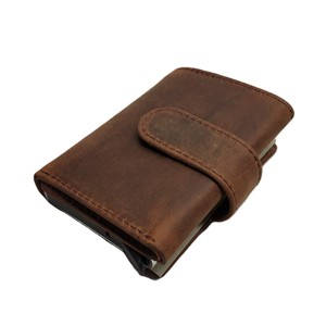 Genuine Leather RFID Blocking <b>Metal</b> Pop up Push Button Credit Card Holder <b>Wallet</b> Crazy Horse Cowhide Purse Man Custom Wholesaler - Product Image 1