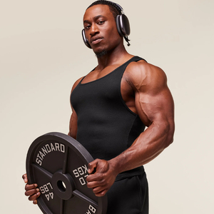 Camiseta sin mangas de algodón acanalado premium para hombre, ajuste slim, para entrenamiento, camiseta muscular sin mangas, chaleco deportivo de verano, de secado rápido, personalizable - Product Image 4