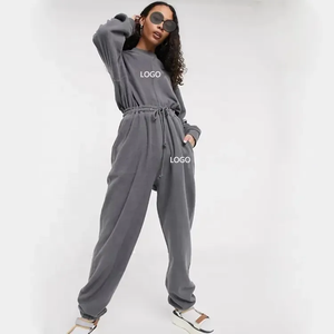 Ensemble de survêtement d'hiver unisexe gris avec logo personnalisé, 2 pièces, sweat-shirt à col rond et pantalon de jogging court - Product Image 4