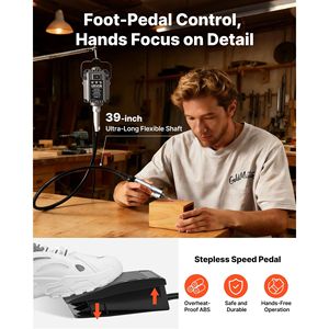 Smerigliatrice Elettrica a Albero Flessibile da 125W 18000RPM con 112 Accessori Utensili Rotanti e Controllo a Pedale, Strumento per Intaglio Sospeso e Accessori - Product Image 3