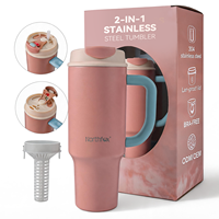 Gobelet isotherme en acier inoxydable de 40 oz avec poignée et paille, double paroi sous vide, idéal pour la voiture et les porte-gobelets – Vente en gros personnalisée
