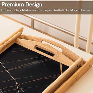 Bamboo Decorative Serving Tray with Liner Non Slip Food Grade Dessert Beverage Carrier for Home Party - Product Image 5