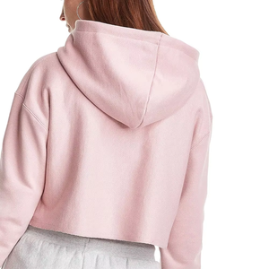 <b>Women's</b> <b>Pink</b> Crop <b>Hoodie</b> Solid Fleece Sweatshirt with Drawstring Bow - Product Image 2