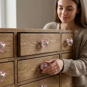 <b>Beads</b> <b>Art</b> Modern Pink Glass Flower Cabinet Knob Furniture Handle for Kitchen Bedroom Bathroom & Living Room Drawers Cabinets - Product Image 2