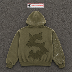 Fast Money for Embroidered Hoodie Men's Oversized Zipper Front Olive Green Hip Hop Sweatshirt Breathable Winter Style - Product Image 6