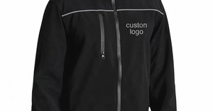 Veste en polaire noire pour homme avec logo personnalisé, coupe-vent, fermeture éclair sur le devant, col montant, vêtement décontracté pour l'automne - Product Image 5