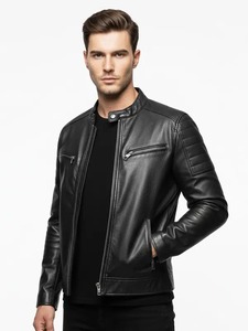 เสื้อแจ็คเก็ตหนังสไตล์คาเฟ่เรเซอร์สำหรับผู้ชาย - Product Image 2