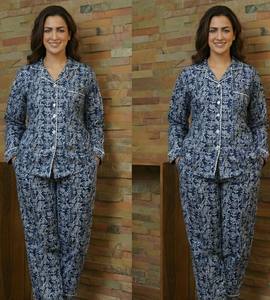 Traditional Indigo Cotton <b>Womens</b> Relax Night Clothing Handcrafted Textile Export Manufacturing India - Product Image 3