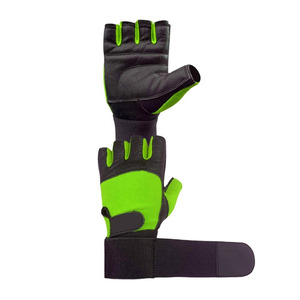 Gants de fitness demi-doigts en cuir PU noir et vert avec sangle de poignet réglable pour musculation et entraînement en salle de sport, unisexe - Product Image 4