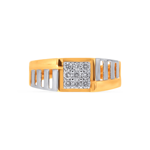 Bague de luxe pour homme en or jaune 18 carats avec grappe de diamants, sertissage carré invisible et accents en or blanc – Joaillerie fine - Product Image 3