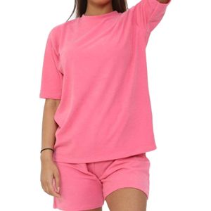 Casual Summer Hot Pink T-shirt Wide Leg Shorts Set Women's 2 Pieces Set Cotton <b>Linen</b> Short Sleeves Summer Tracksuit for Women - Product Image 3