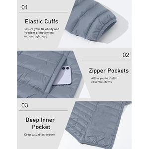 Men's Gray Hooded <b>Puffer</b> <b>Jacket</b> Windproof Zipper Closure Polyester Winter Coat Casual Style Regular Fit - Product Image 2