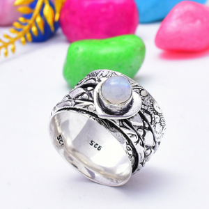 Moonstone <b>Spinner</b> <b>Ring</b> Handmade <b>Fidget</b> Rainbow Moonstone Sterling Silver <b>Ring</b> Anxiety Relief Jewelry Boho Gift - Product Image 1