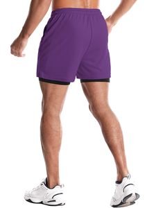 Shorts de sport pour homme, couleur violette, séchage rapide, taille élastique, longueur mi-cuisse, pour la salle de sport, la remise en forme, l'entraînement - Product Image 2
