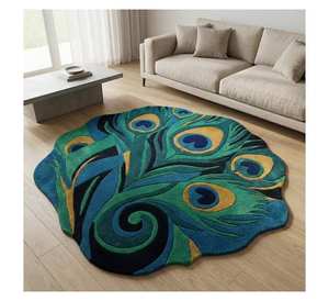 Alfombra de Plumas de Pavo Real 3D de Forma Irregular Personalizada al por Mayor para Decoración del Hogar, Alfombra de Lana Hecha a Mano, Tapete Irregular - Product Image 3