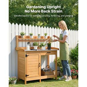 Tavolo da Giardinaggio 3-in-1 in Legno per Esterni, 44 X 19, con Piano in Ferro Zincato, Postazione di Lavoro per Giardinaggio - Product Image 2