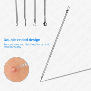 Kit de 5 outils professionnels en acier inoxydable pour éliminer les points noirs et l'acné, nettoyeur de pores, extracteur, logo personnalisé OEM - Product Image 4