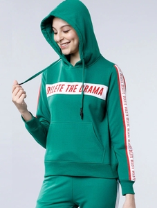 Conjunto de Sudadera con Capucha Verde para Mujer, con Estampado de Letras y Rayas Laterales, Ropa Casual de Otoño, 100% Algodón Tejido, Corte Regular - Product Image 4