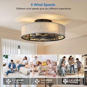 Ventilador de Techo LED Blanco de 20 Pulgadas, Estilo Rústico, 6 Velocidades, Reversible, Silencioso, Montaje Empotrado, Perfil Bajo, Diseño con Jaula, Control Remoto, para Dormitorio - Product Image 2