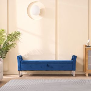 Panca Morbida in Velluto Blu Navy con Braccioli, Larga 172 cm, con Vano Contenitore per Soggiorno, Ingresso, Camera da Letto - Product Image 2