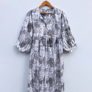 Beautiful floral Cotton Block Printed dress Dress For Casual wear Hand Block Printed Dress - Product Image 2