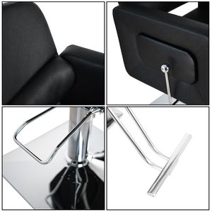Poltrona da Barbiere Reclinabile in Pelle PVC con Piastra Quadrata e Poggiapiedi, Telaio in Acciaio Galvanizzato, Capacità 300 libbre, Nera HZ8897B N001 - Product Image 3