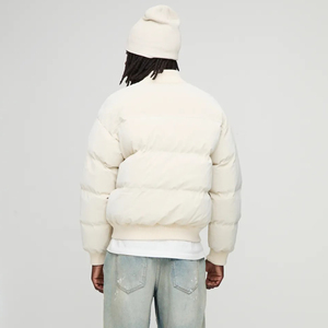 Chaqueta Acolchada Color Crema para Hombre con Logotipo de la Marca Flame, Cierre Frontal con Cremallera, Chaqueta Casual de Invierno, Relleno Grueso de Poliéster, Diseño Resistente al Viento - Product Image 5