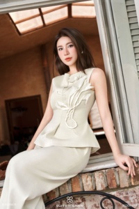 Haut sans manches en peplum fait main pour femme SERAPHINE Vietnam, en Spandex / Polyester, col rond - Product Image 5