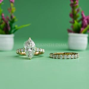 แหวนเพชรทองคำขาว 18K ทรงมาร์คีส์ เพชรสร้างในห้องปฏิบัติการ เครื่องประดับเพชรชั้นดีสำหรับขายส่งและส่งออก - Product Image 5