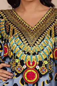 Wholesale Designer Turkish Style <b>Kaftan</b> Women Polyester Handmade Batwing Sleeves V Neck Regular Fit Flared Hem Midi Eid Ramadan - Product Image 3