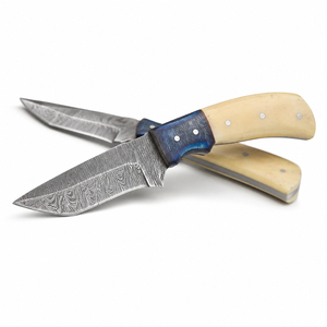 Couteau de Découpe pour le Camping en Acier Damas de 9 Pouces, Fait Main sur Mesure, Qualité DIY, Option OEM, Lame à Pointe Tombante, Manche en Os - Product Image 1