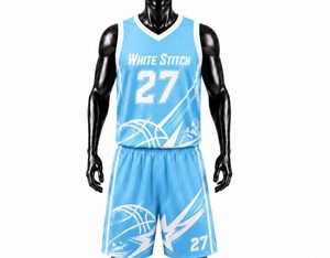 Ensemble de maillot de basket-ball pour femme White Stitch, bleu clair, 27, impression par transfert thermique, col rond, sans manches, respirant, spandex/nylon - Product Image 2
