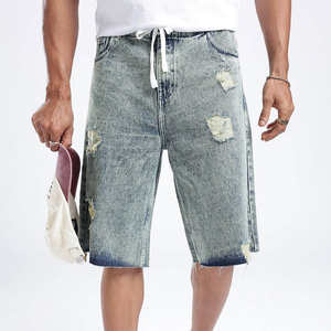 Pantalones Cortos de Mezclilla para Hombre, Corte Recto, Cintura Media, Ajuste Tradicional, Duraderos, de Algodón, Cinco Bolsillos, para Verano - Product Image 1